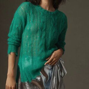 💚🌸ANTHROPOLOGIE💚🌸 Posey Stitchy Distressed Sweater Green NWT $178 Oversized